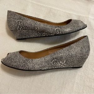 Talbots black and white peep toe wedges
